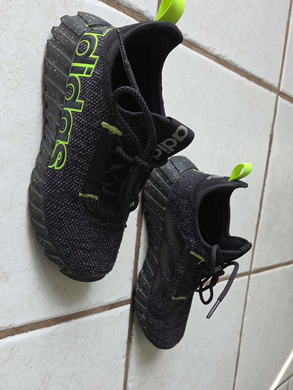 adidas Kids Black Sneakers with Neon Green Accents
